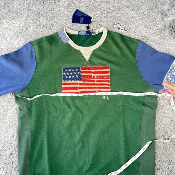 $268 Polo Ralph Lauren Country Flag Patchwork Quilted Sweatshirt Size Large Men - Picture 9 of 9